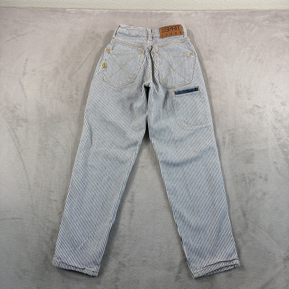Vintage Esprit Mom Jeans Women 3/4 (24x29) Blue Railroad Striped Made in USA 80s - Picture 6 of 13